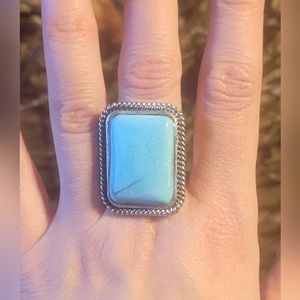 Large Rectangular Silver & Turquoise ring with a stretchy band